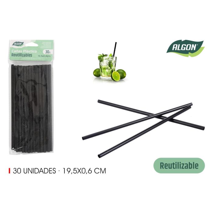 Pajitas de plástico reutilizables, 30 unidades, 19.5/6 cm, color negro - Algon (24 Unidades) Pajitas de plástico reutilizables, 30 unidades, 19.5/6 cm, color negro - Algon (24 Unidades)