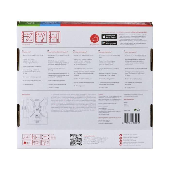 One For All WM2251 Soporte de pared para TV con ajuste inclinación 15° y rotación 180° para 13-40" (33-102 cm) LED/LCD Negro 30kg 5