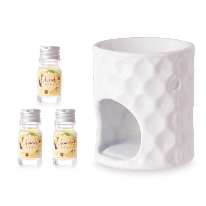 Acorde Set Quemador Aceite Esencial Vainilla 3x5ml Blanco Cerámica Dimensiones: 11x19.8x6.5 cm (Set de 12) 1