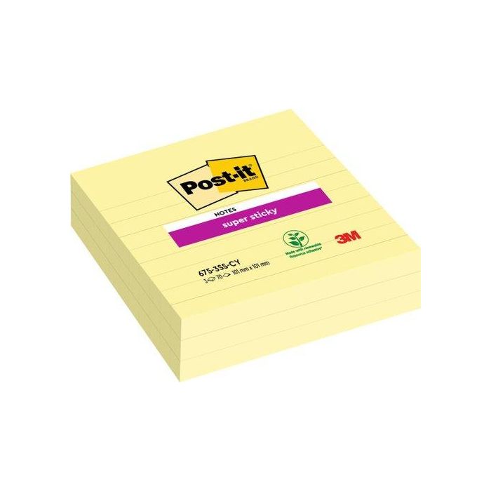 Taco Notas Post-It 675 Super Sticky 101X101 Amarillo Canario Con Lineas Pack De 3