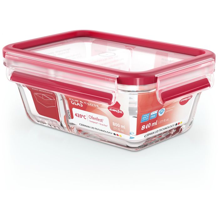 Emsa N10407 Clip & Close Glas Frischhaltedose 0.8 L Transparent/Rot 1 Emsa N10407 Clip & Close Glas Frischhaltedose 0.8 L Transparent/Rot 1