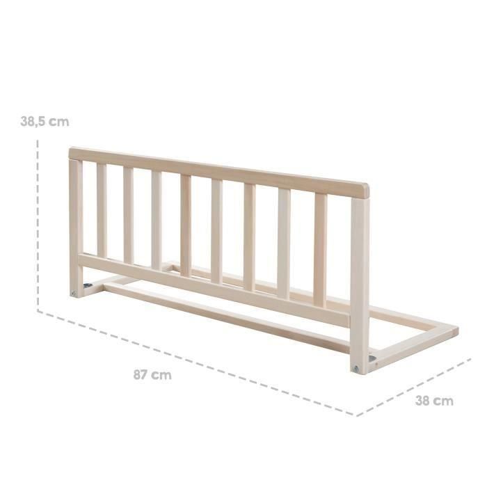 ROBA Barandilla de Cama 90 cm - Protección Anticaída Segura para Bebés y Niños - De 18 Meses a 5 Años - Fácil Montaje - Madera Natural 2