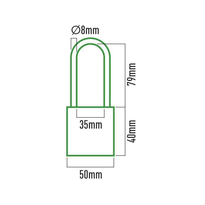 Edm Candado de latón arco largo 50 mm con 3 llaves - 50 x 20 x 40 mm, arco Ø8 mm 2