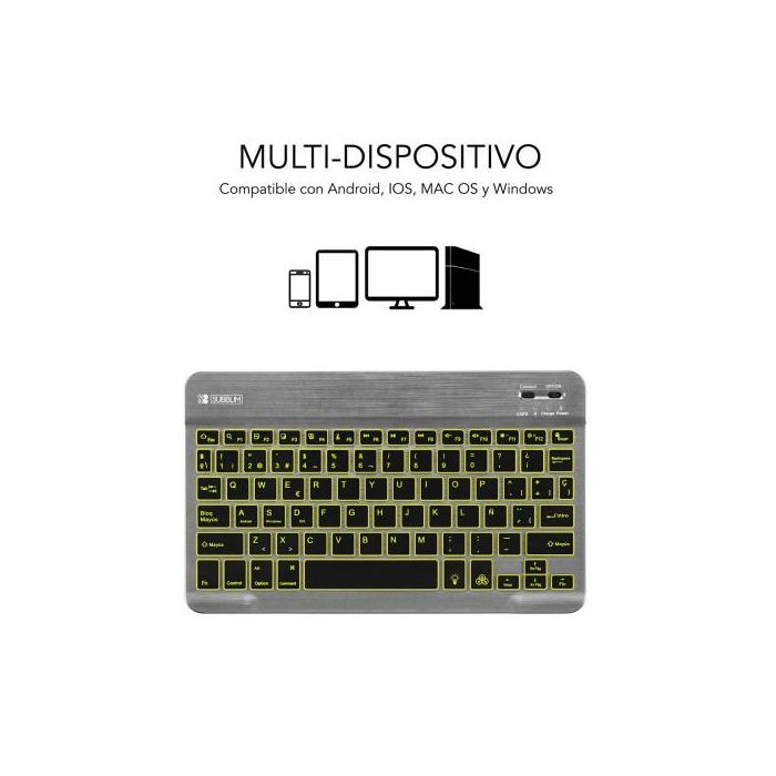 SUBBLIM Teclado Retroiluminado Bluetooth Smart Backlit BT Keyboard Grey 1