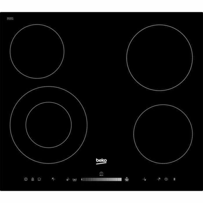 BEKO HIC64502T Placa vitrocerámica - 4 zonas - 6700W - L58 x P51cm - Revestimiento de vidrio - Negro