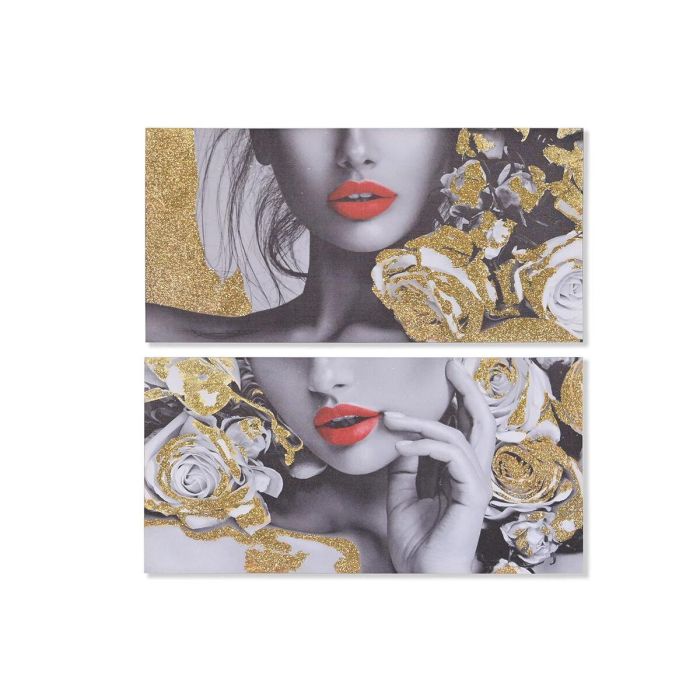 DKD Home Decor Cuadro Decorativo Glam Chica Dorado Negro Lienzo MDF 80x40x2 cm (2 Unidades) DKD Home Decor Cuadro Decorativo Glam Chica Dorado Negro Lienzo MDF 80x40x2 cm (2 Unidades)