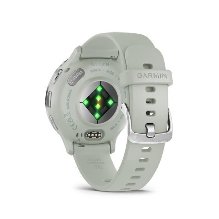 Reloj GPS conectado - GARMIN - Venu 3S - 30,4 mm (1.2) - Acero plateado, caja verde salvia y correa de silicona verde salvia 3