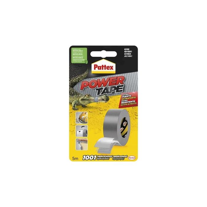 Pattex Power Tape Cinta Americana Gris 50mm x 10m Súper Fuerte Multimaterial Aislante para Reparaciones y Manualidades