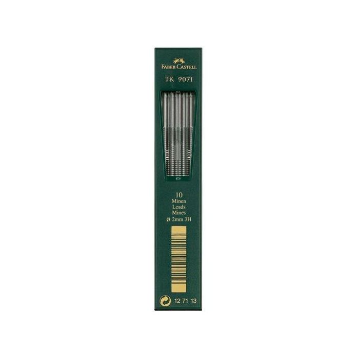 Faber Castell Tk 9071 Minas Dibujo 2 mm 3H para Portaminas TK 9400/9500/4600 Negro Intenso Estuche 10 Unidades (5 Unidades)