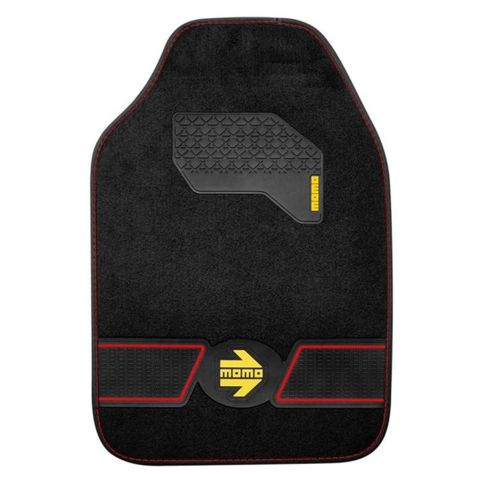 Momo LCM4FUBR Set Alfombras Fun Blk-Red 4 Piezas Negra con Logo Amarillo y Costuras Rojas 1