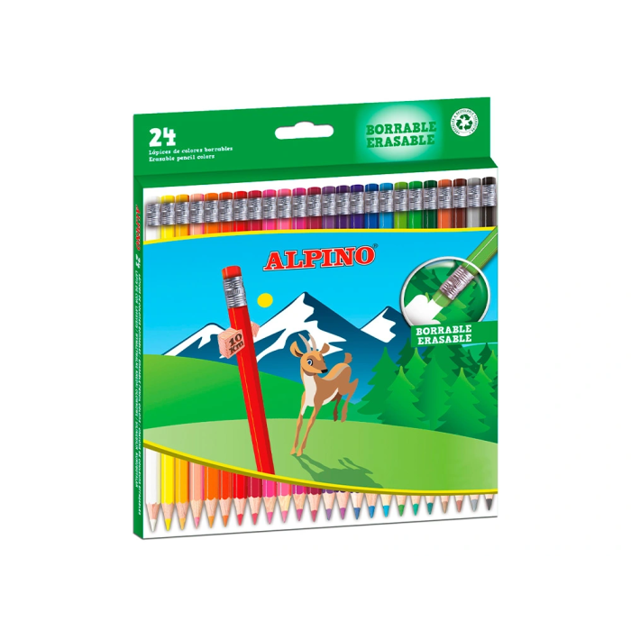 Alpino Lápices de Colores Borrables Estuche 24 Ud C-Surtidos 177 mm 1