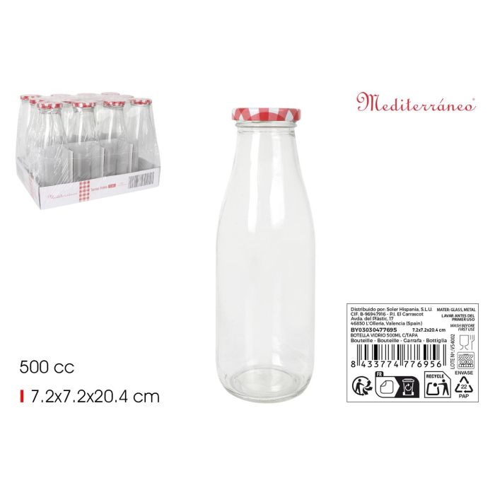 Mediterraneo Botella de Vidrio 500ml con Tapa Mediterraneo 6.8 cm Ancho x 20.5 cm Alto 0 Mediterraneo Botella de Vidrio 500ml con Tapa Mediterraneo 6.8 cm Ancho x 20.5 cm Alto 0