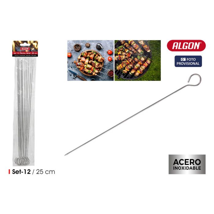 Set de 12 pinchos para barbacoa de metal Algon Bbq 25 cm (24 Unidades) Set de 12 pinchos para barbacoa de metal Algon Bbq 25 cm (24 Unidades)