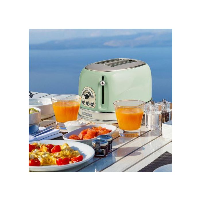 Ariete 155/14 Tostador Vintage 2 Ranuras Verde con Rueda Selectora de 6 Niveles y Bandeja Recogemigas 7