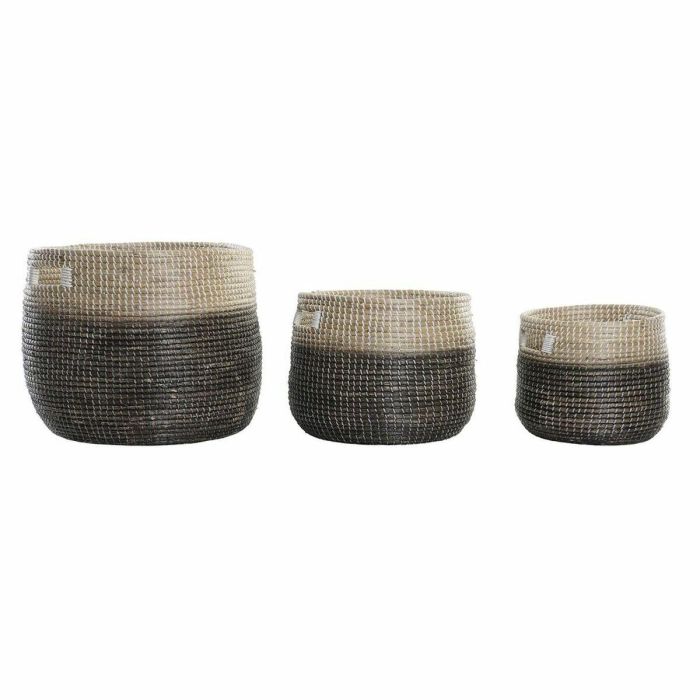 Cesta Balines DKD Home Decor Natural Gris 43 x 39 x 43 cm Set de 3