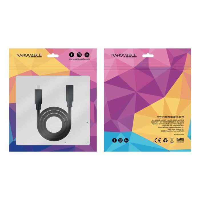 Nano Cable 10.01.4501 Cable Alargador USB Tipo-C 3.2 Macho-Hembra 20Gbps 100W 4K/60Hz Negro 1m 6