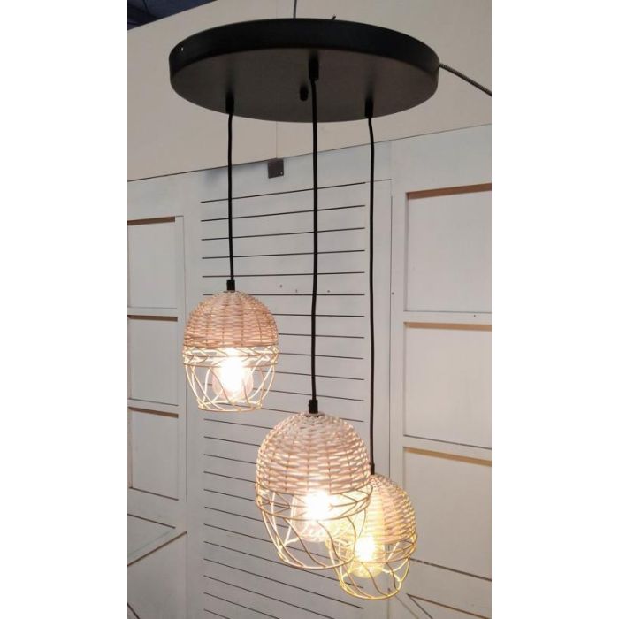 DKD Home Decor Lampara Techo Urban Marron Claro Blanco Ratan Metal 38 x 75 x 38 cm 1