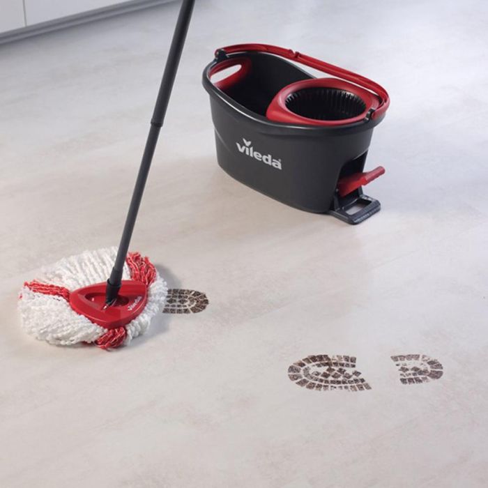 Vileda Set Turbo Smart - Fregona con Palo de Tres Piezas y 100% Microfibra, Capacidad 5L, 46.6x26.6x24.6cm, Gris/Rojo 3