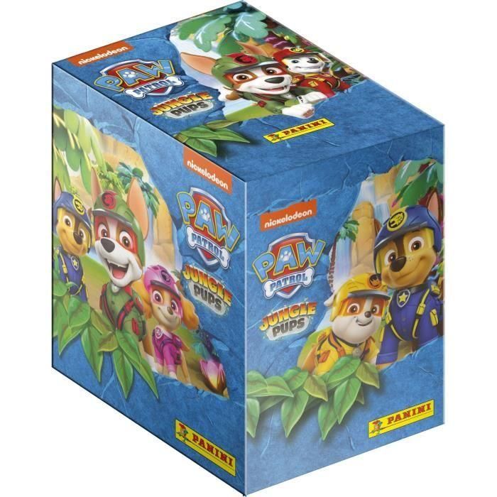 Panini PAN8051708016390 Caja de 36 Bolsillos de Cromos Paw Patrol Mission Jungle + 180 Pegatinas