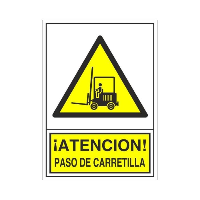 DUVER 325 Señal Adhesiva de Advertencia | Para Zonas con Tráfico de Carretillas | 'Atención Paso Carretilla' | Seguridad Industrial, 148x105