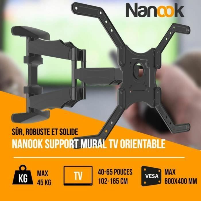 Nanook NAN1687441841782 Soporte de pared giratorio para televisores de 40 a 65 pulgadas Inclinable para LCD LED QLED OLED 5