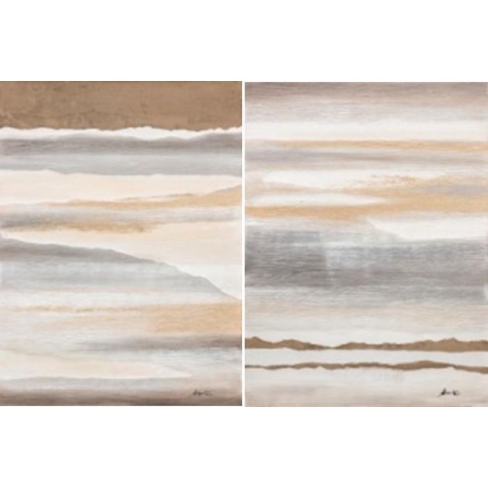 DKD Home Decor Cuadro Moderno Abstracto de Lienzo y Pino Pintado a Mano Beige Gris 120 cm Alto x 90 cm Ancho (Set de 2)