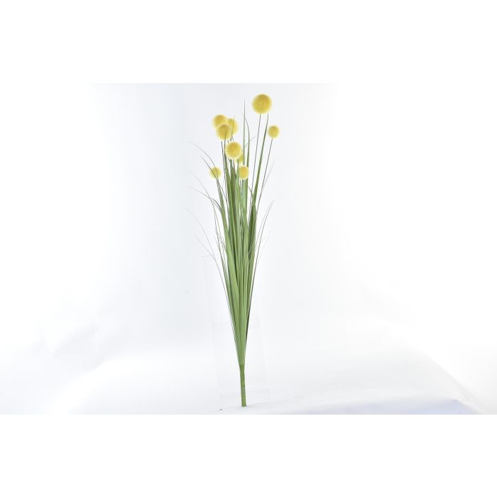DKD Home Decor Rama con Pompon de PE Amarillo Verde, 12 cm Ancho, 100 cm Alto, 12 cm Largo (Pack de 12 Unidades)