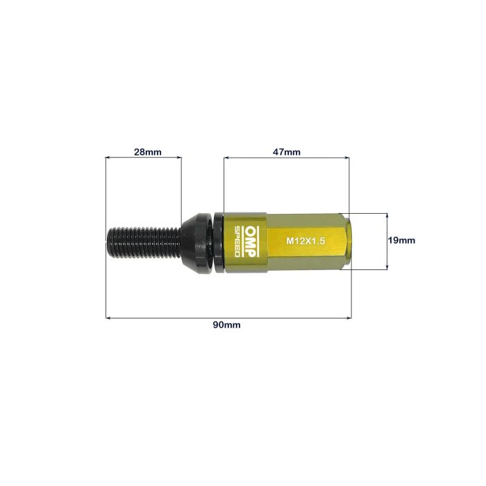 Omp OMPS09981209 Juego 20 Tornillos Rueda M12x1.5 Llave 17-19 Largo 28mm Aluminio 7075 DIN 12.9 Protector Amarillo 1
