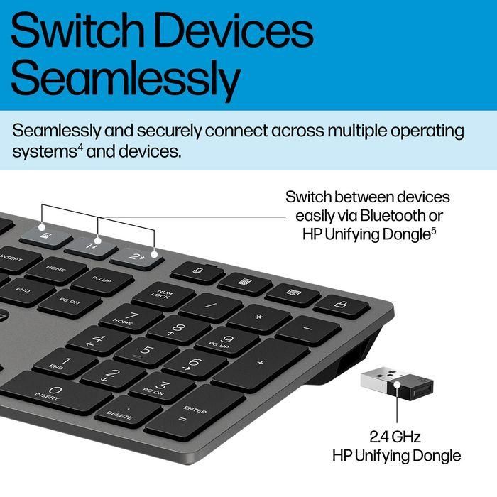 HP Teclado y Ratón Inalámbricos Recargables, Multidispositivo, Negro 9
