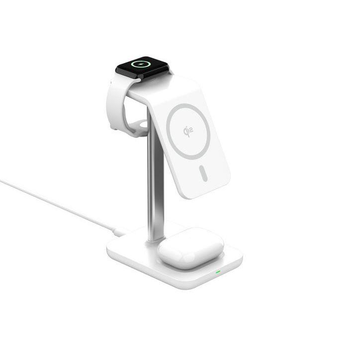 eSTUFF Cargador Inalámbrico Magnético 3 en 1 QI2 para iPhone 12-16, Apple Watch, AirPods y Android. Máx 15W Teléfono 5