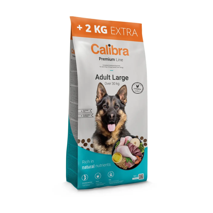 Calibra Dog Premium Line Adult Large - Pienso de Pollo para Perros Adultos Grandes, Formato Ahorro 12+2 kg