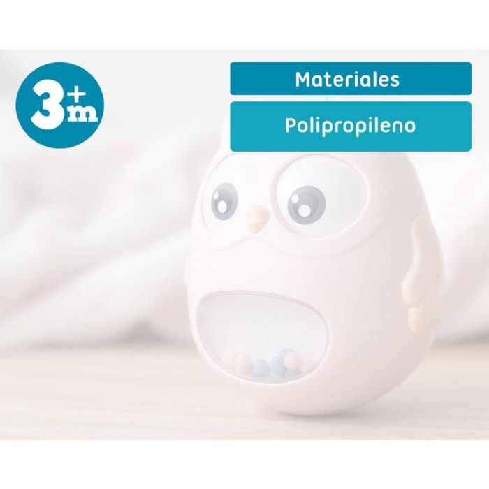 KioKids Juguete Tentetieso Búho Rosa de Plástico y Textil Decorativo con Ojitos Móviles y Campanitas para Bebés +3 Meses 5