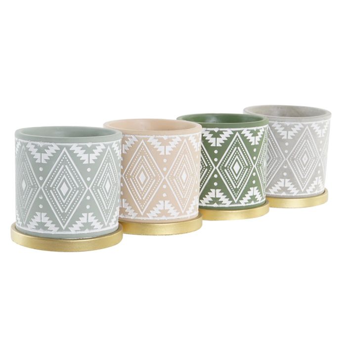 DKD Home Decor Maceta Boho Verde Gris Cemento con Plato 13 x 13 x 13 cm (12 Unidades) 1