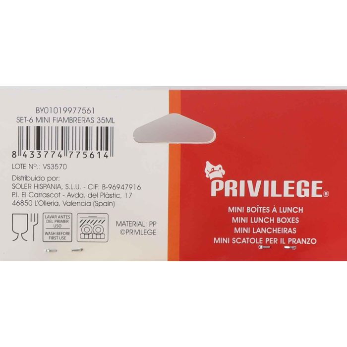 Set de 6 mini fiambreras Privilege 35 ml (24 Cajas) 15 Set de 6 mini fiambreras Privilege 35 ml (24 Cajas) 15