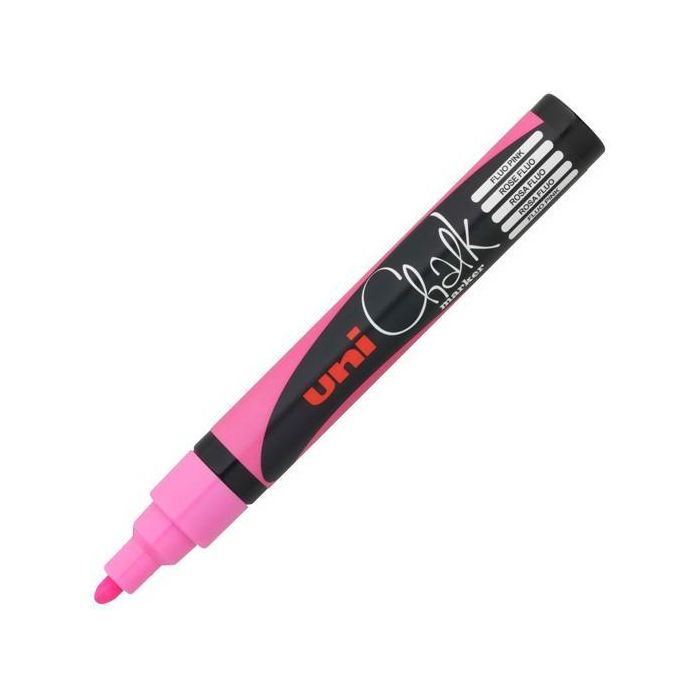 Uniball PWE-5M Marcador Tiza Líquida Rosa Flúor Punta Cónica para Pizarras y Cristal (6 Unidades) (6 Unidades)