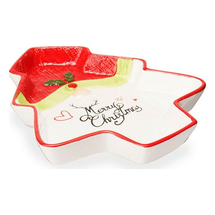 Centro de Mesa Árbol de Navidad Papá Noel 19,6 x 3 x 23 cm Cerámica Rojo Blanco 1