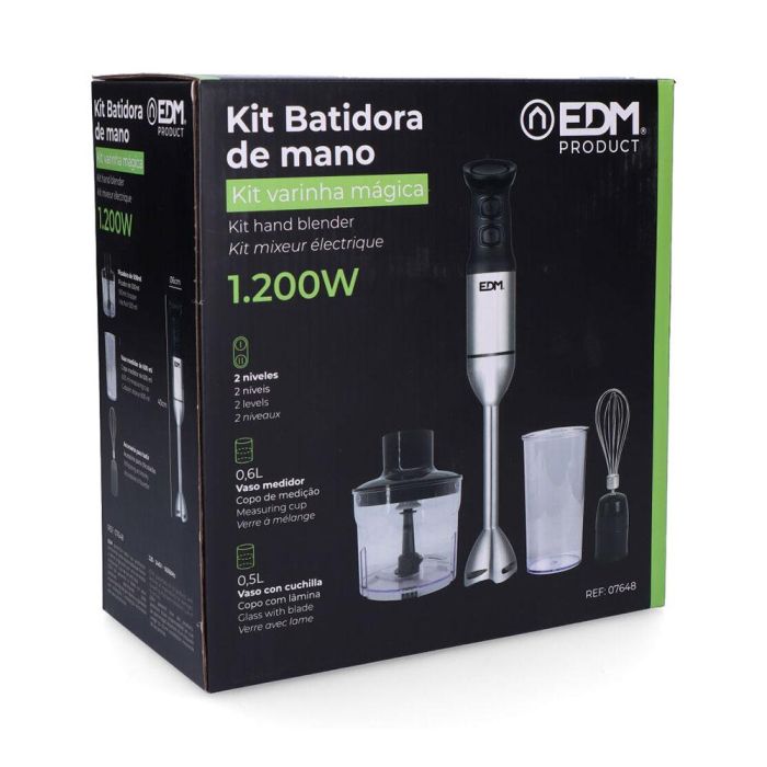 Edm Batidora de Mano 1200W con Accesorios (Picadora, Vaso Medidor) Cromado / Negro 1