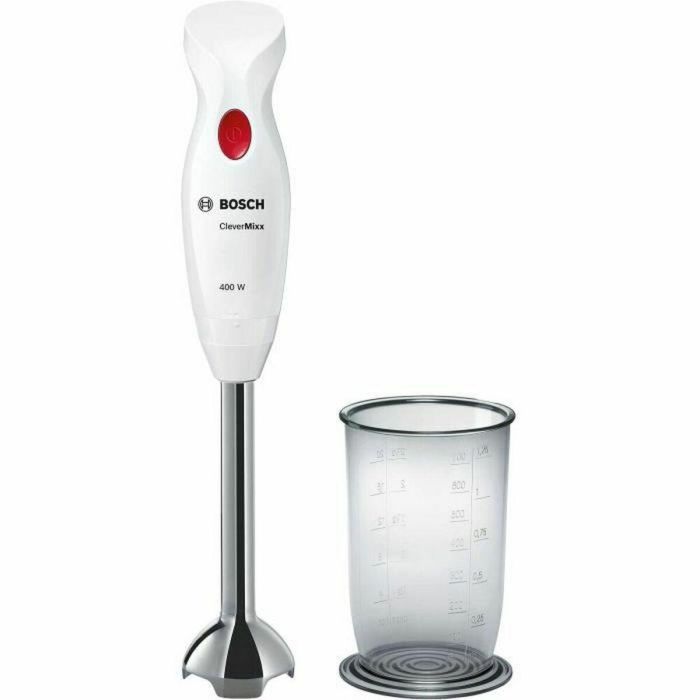 BOSCH MSM24100 - Batidora de mano CleverMixx - 400W - Pie desmontable de acero inoxidable - 1 velocidad - Vaso batidora - Blanco