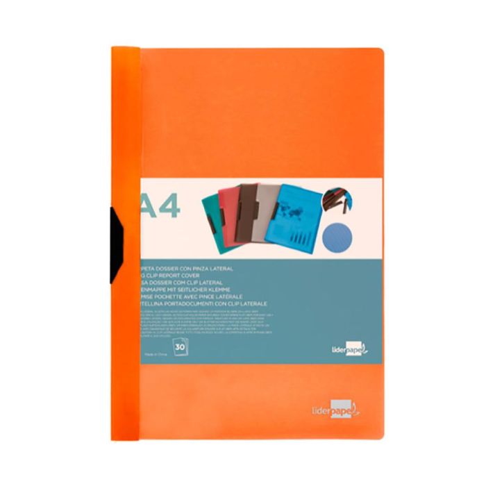 Carpeta Liderpapel Dossier Pinza Lateral Polipropileno Din A4 Naranja Fluor Opaco 30 Hojas Pinza Deslizante