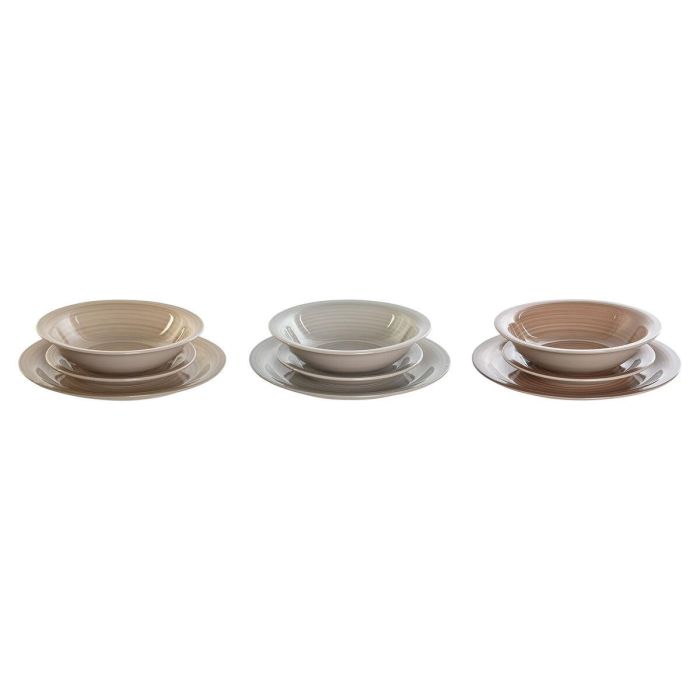 Vajilla Basicos DKD Home Decor Marron Gris 26.5 x 3 x 26.5 cm Set de 18 1