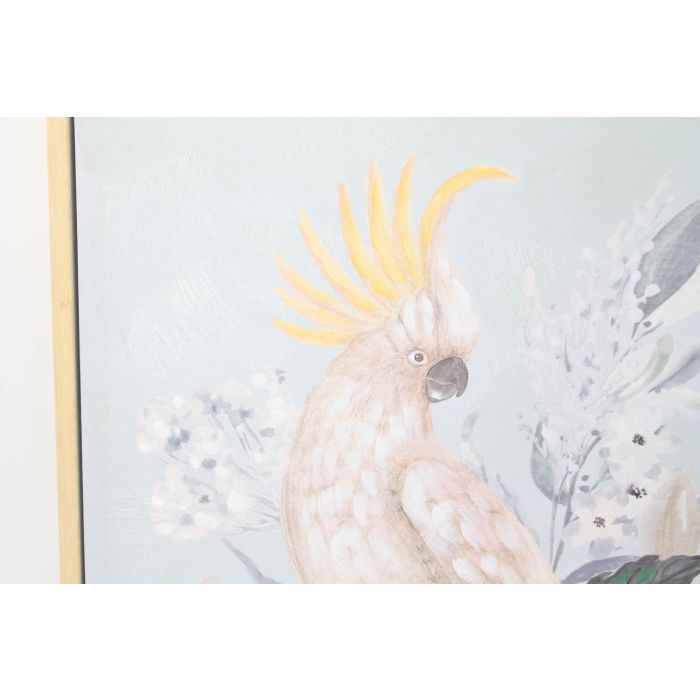 DKD Home Decor Cuadro Tropical Flores Cacatúa Azul Blanco Hecho a Mano de Lienzo 80x60x4 cm - Pack 2 Unidades 2