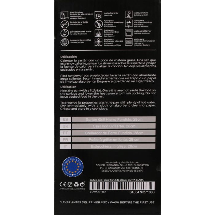Sartén Grill 28 cm Hierro Fundido Ecofer Santa Clara - Inde (3 Unidades) 5