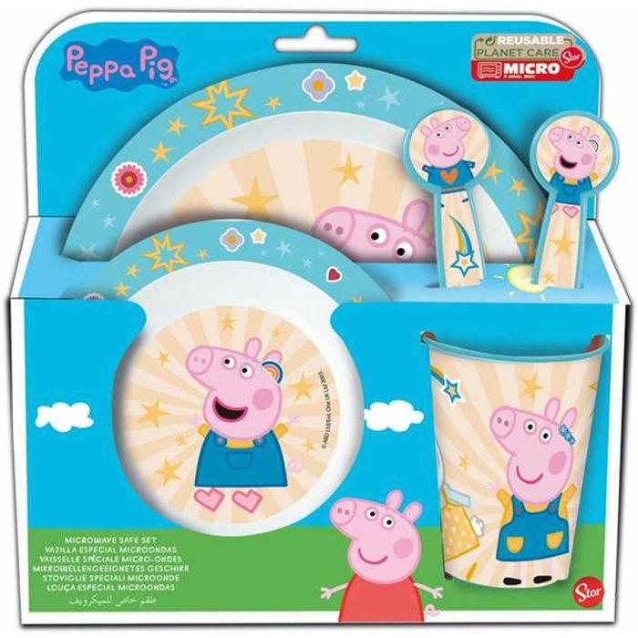 Stor Peppa Core Set Plato, Cuenco, Vaso, Cuchara y Tenedor para Bebés desde 6 Meses, Apto Microondas