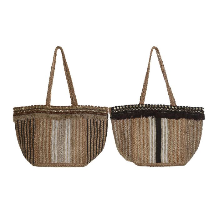 Bolso Mediterraneo DKD Home Decor Crema Marron 23 x 33 x 50 cm (2 Unidades)