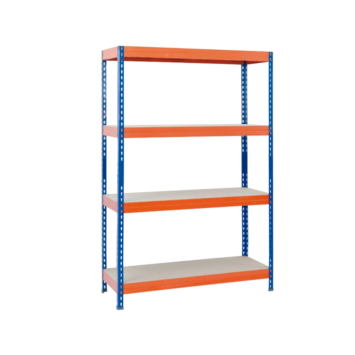 Ar storage Estanteria metalica 200x100x60cm 4 estantes 430kg por estante bandejas de madera sin tornillos azul naranja 1