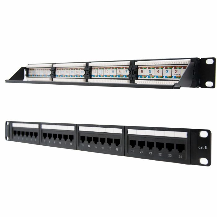 Nanocable 10.21.3124 Patch Panel de 24 Puertos RJ45 UTP Cat.6 1U 19'' Dual IDC Negro 1