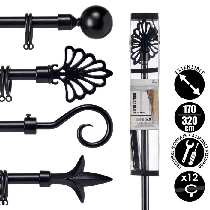 Barra Cortina Negro 170 320Cm Surtidos Pun Giftdecor (8 Unidades) 3 Barra Cortina Negro 170 320Cm Surtidos Pun Giftdecor (8 Unidades) 3