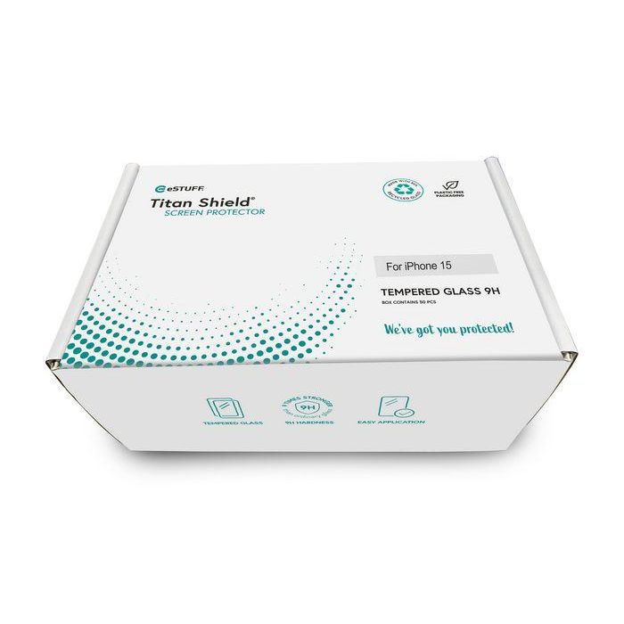 eSTUFF Protector de Pantalla Titan Shield para iPhone 16e/14/13/13 Pro, Cristal Templado 9H, Cobertura Total (50 Unidades) 1