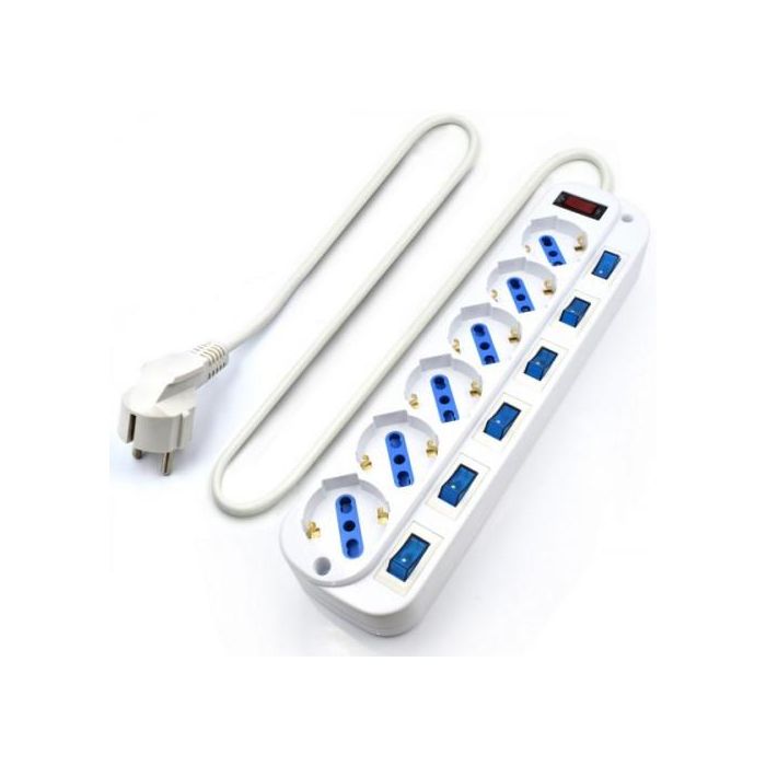 Ewent EW3932-3M Regleta Limitador de Tensión con 6 Salidas AC Tipo F, 3500W, Cable 3m, Blanco, Interruptor y Montaje Pared 1