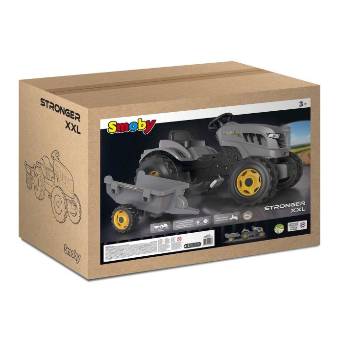 Tractor de pedal smoby más fuerte XXL + trailer - gris 4